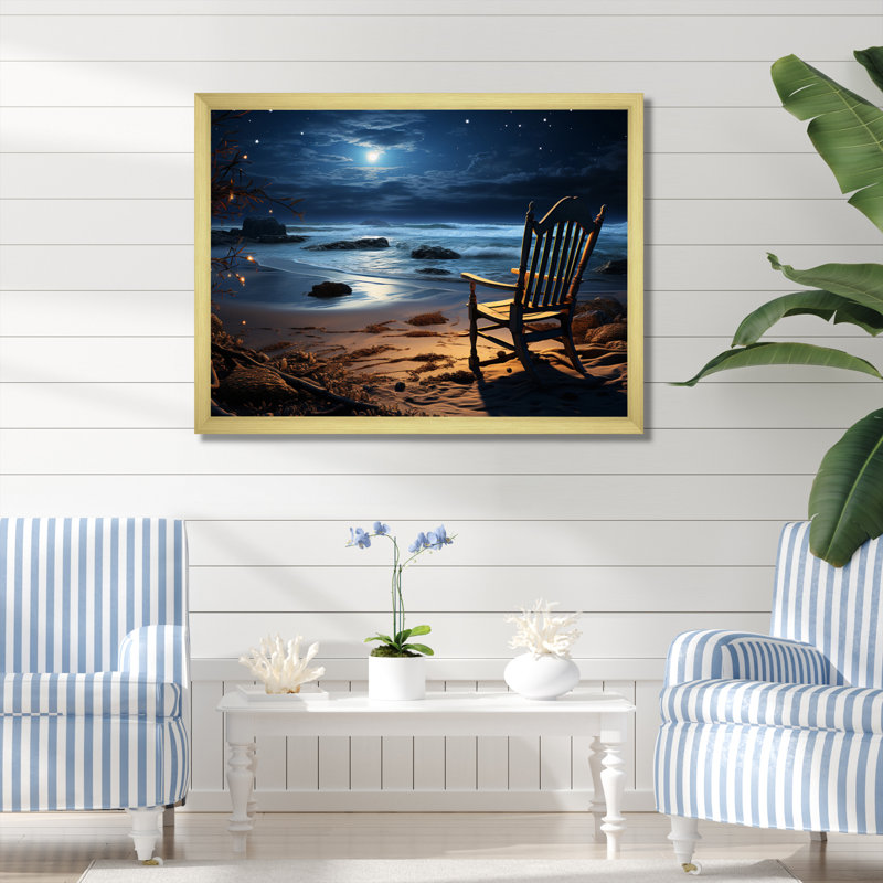 Beach Silent Night II - Nautical & Beach Wall Decor, H 12 po x l 20 po x P 1 po, Encadrement doré