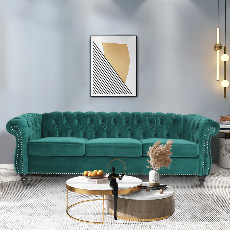 Adedapo 83.85'' Upholstered Sofa, Green Velvet