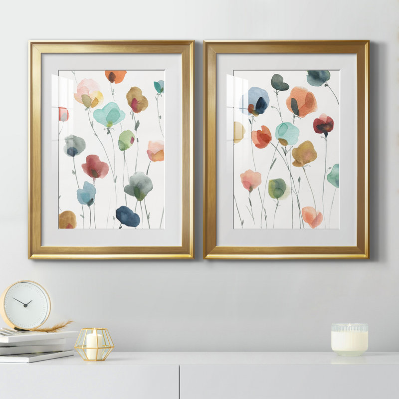 «Lollipop Garden I», ensemble de 2 impressions, Impression encadrée avec passe-partout, H 22,5 po x l 61 po, Doré