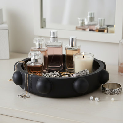 Bol décoratif sculptural avec décorations de boule - Accent moderne pour tablettes et table basse - Bol de décoration intérieure unique - 18 po, noir