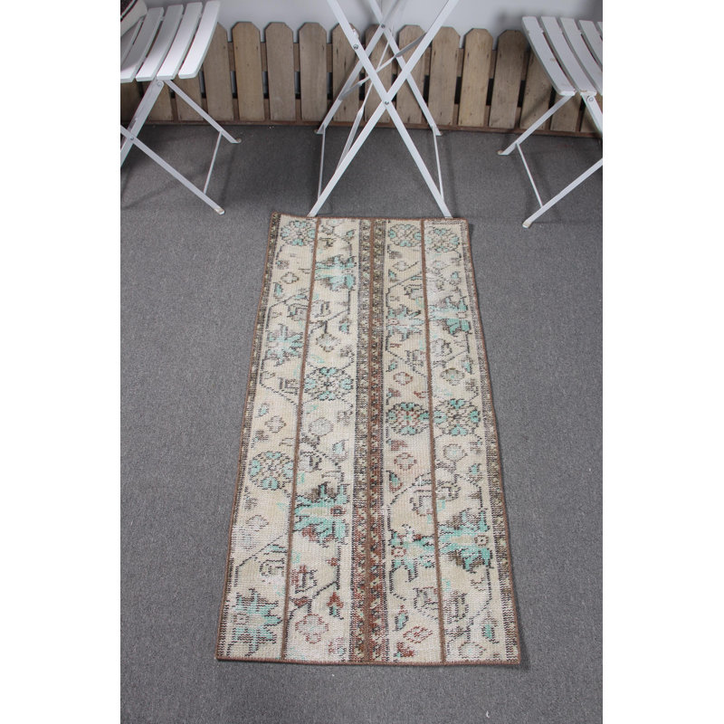 Vintage Turkish Anatolian Beige Small Patchwork Rug Ideal for Entry Spaces and Rustic Decor