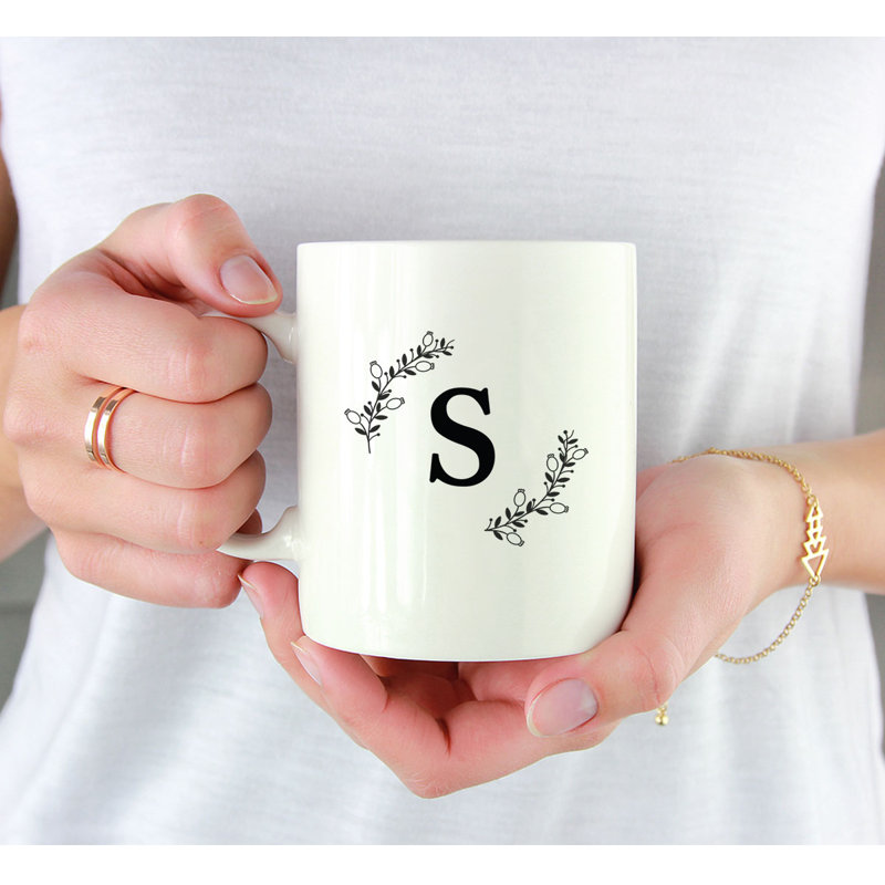 Tasse à café personnalisée en forme de monogramme personnalisé avec lettres A à Z, tasse à café en céramique à feuilles minces 11 oz, paquet de 1