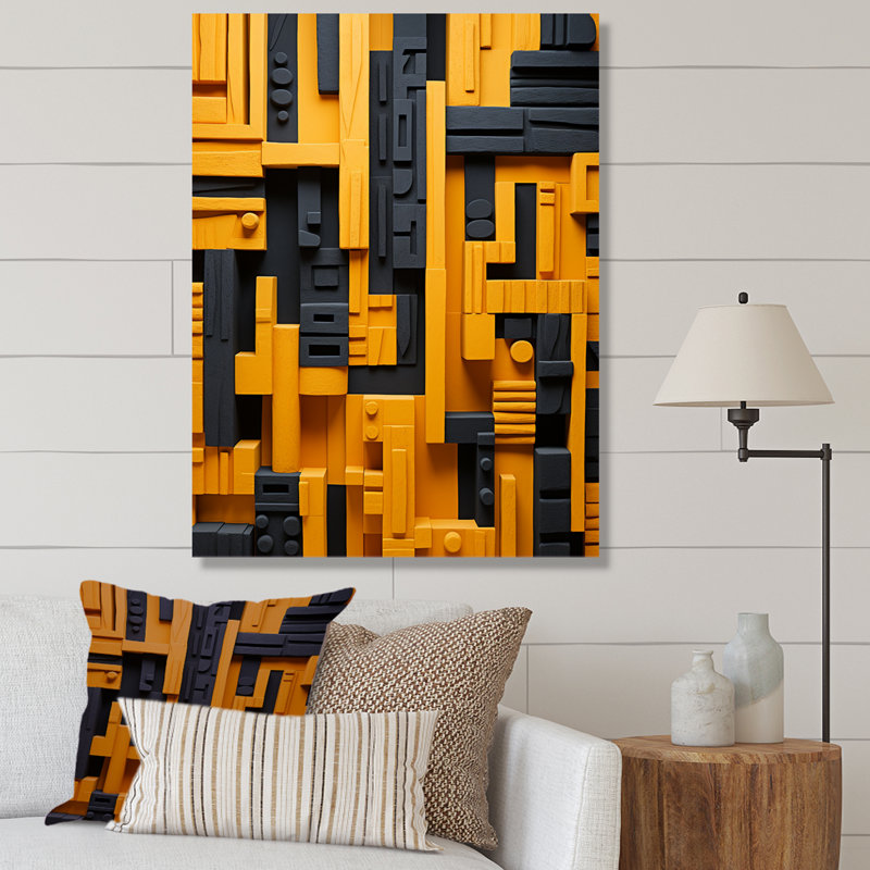 Motif tribal jaune Ndebele - art mural tribal africain, Toile tendue, H 60 po x l 40 po