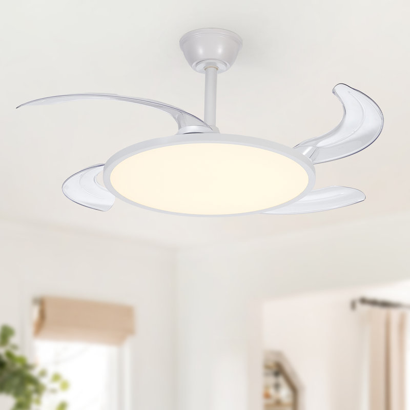 Ventilateur de plafond 42 po rétractable avec lumière et télécommande, ventilateur de plafond moderne à courant continu, Noir