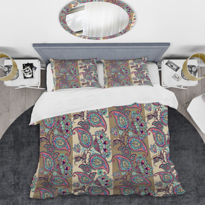 Ensemble de housse de couette en microfibre brun / bleu / rose 2 pièces