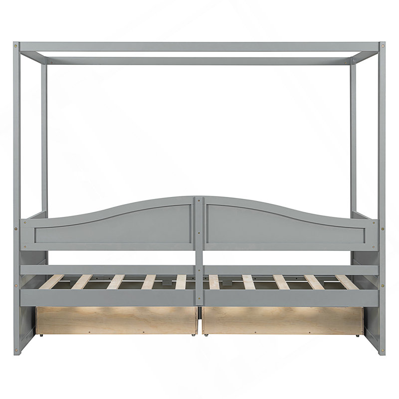 Twin Size Wooden Canopy Day Bed With 2 Drawers, Modern Design For Space-Saving And Comfortable Sleeping, Gray