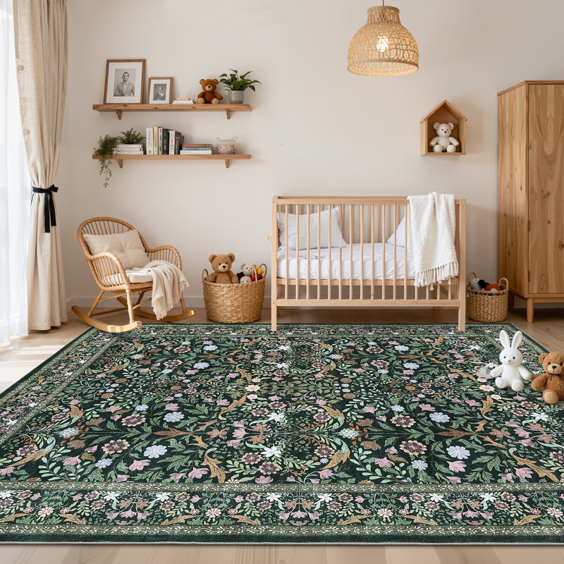 Floral Washable Area Rug Vintage Large Rugs for Living Room Soft Non-Slip Carpet Indoor Floor Stain Resistant Carpets for Bedroom Dining Room Farmhouse Nursery Home Office