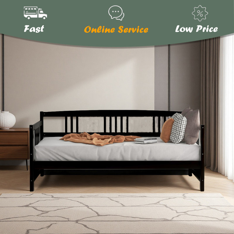 Lit de jour moderne en bois massif, multifonctionnel, taille simple, Espresso