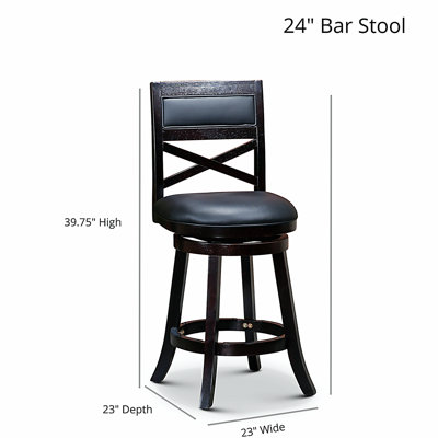 Tabouret pivotant à dossier en X de 24 po de hauteur comptoir, finition gris patiné, siège en tissu gris anthracite