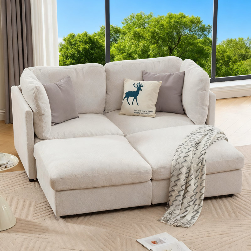 4 Piece Modular Sectional Sofa, Beige