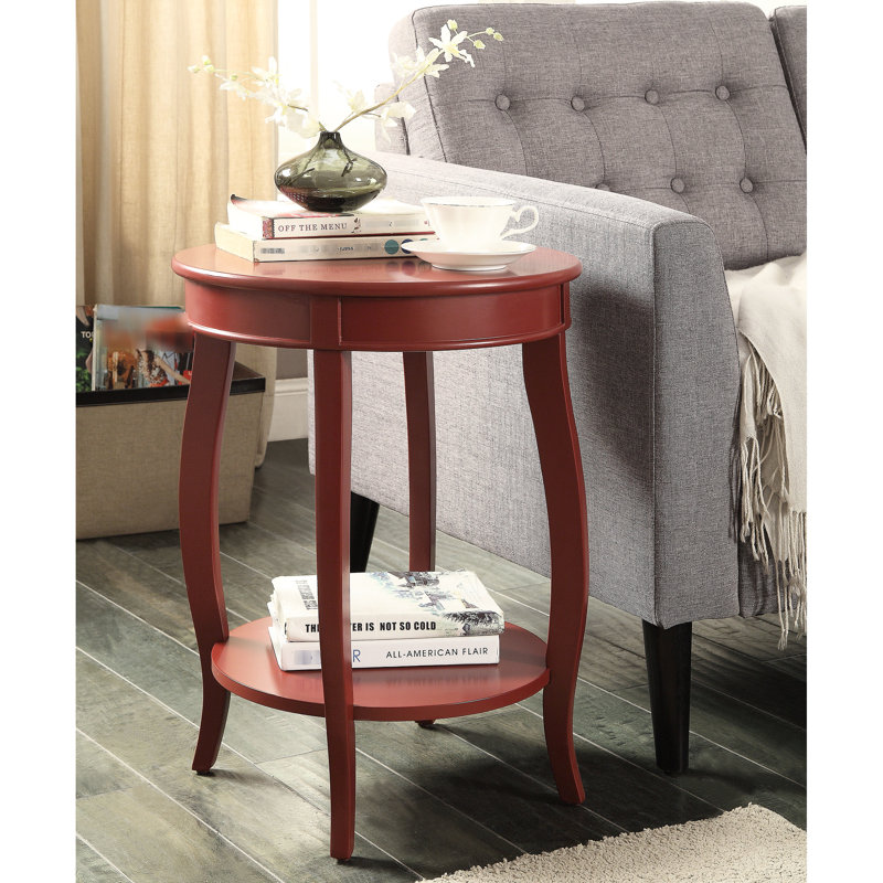 Table d'appoint avec finition rouge et rangement ouvert pour tablette de salle à manger