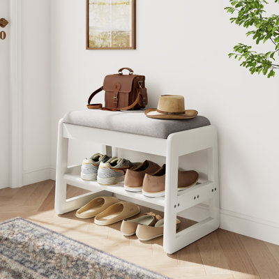 Solid Wood Storage Shoe Bench with Leather & Linen Cushion Options