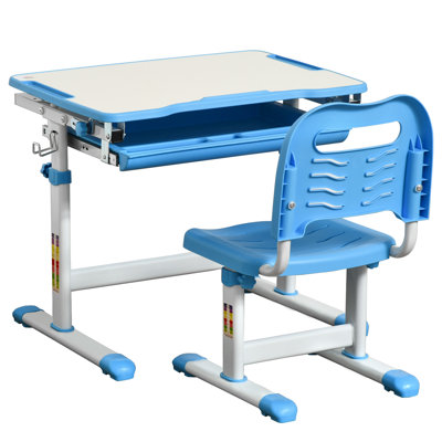 Pressley Kids Desk and Chair Set Height Adjustable Student Writing Desk Blue