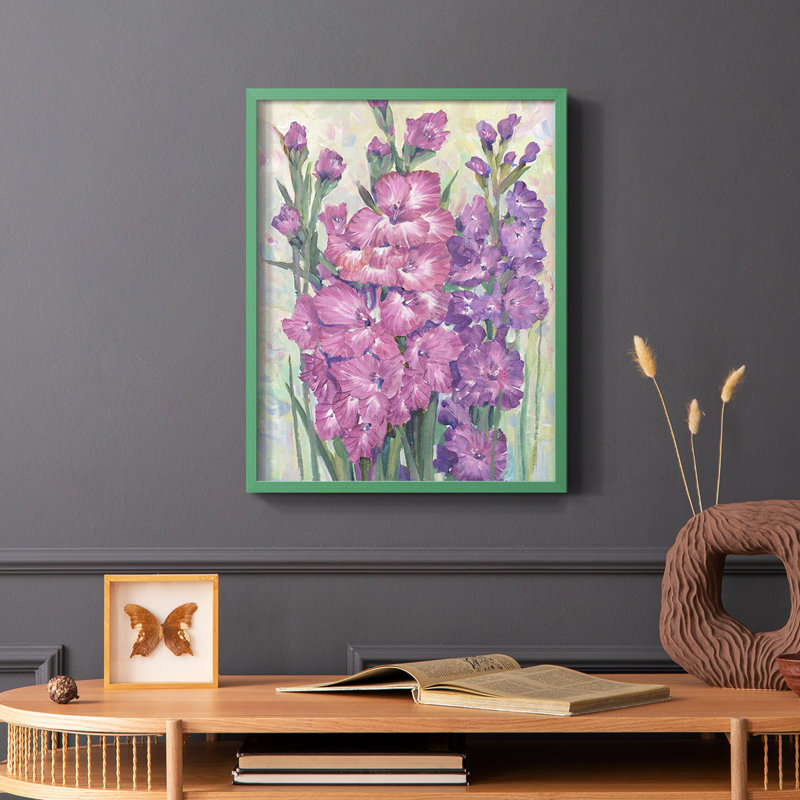 Gladiolas Blooming I, reproduction encadrée - bois massif, Vert, H 10 po x l 8 po