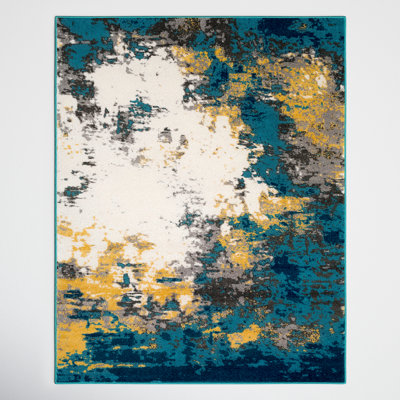 Kohn Machine-Woven Abstract Blue/Yellow/Beige Area Rug