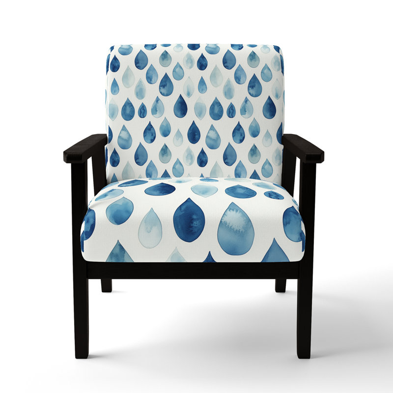 Chaise avec accoudoirs bleu Paisley, Accoudoirs carrés noirs