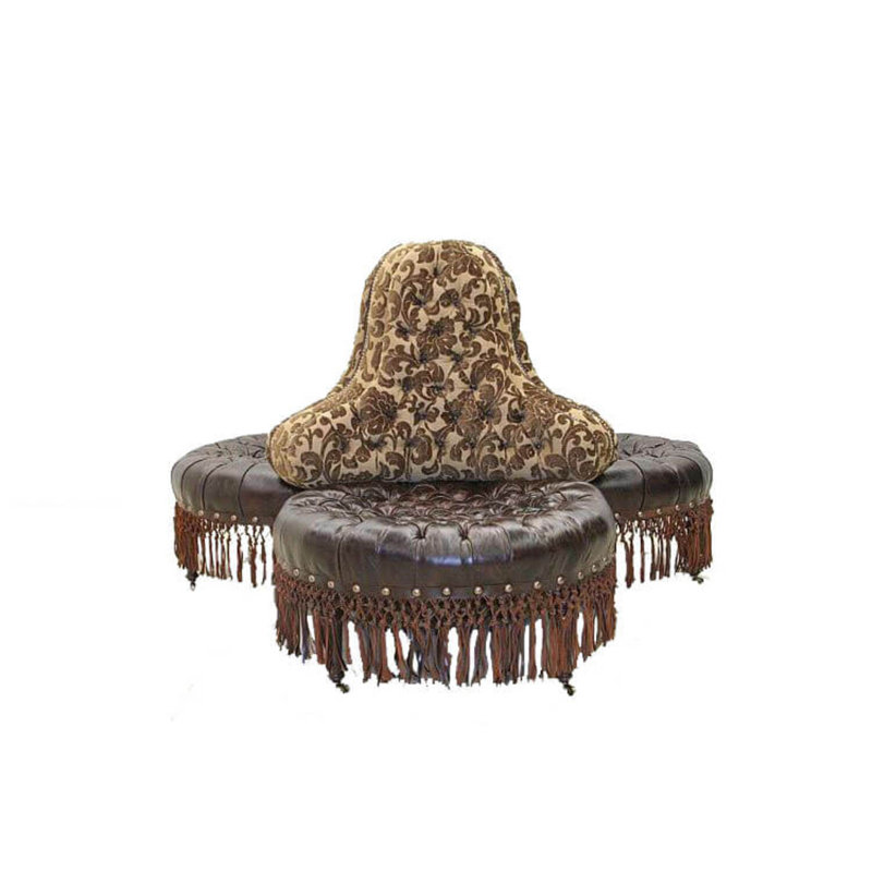 Round Leather Ottoman, Africa Antique Red, French Dark Cherry, Natural