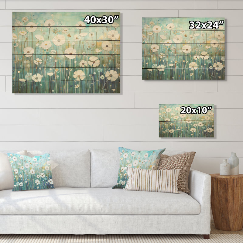 Refreshing Flower Lagoon - Art mural en bois sur bois de pin naturel, H 30 po x l 40 po