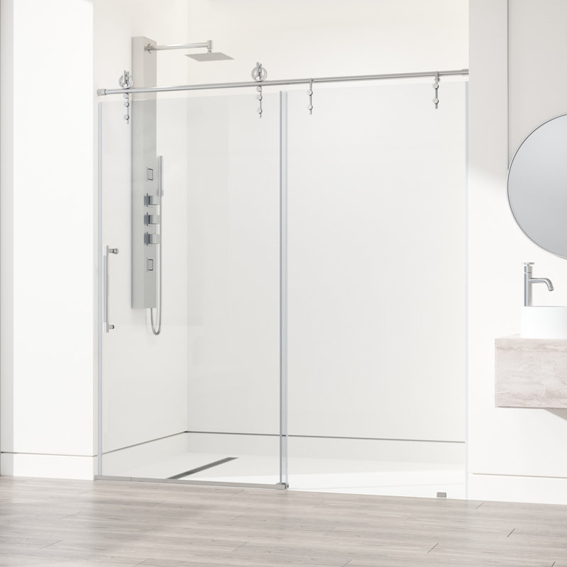 Hamilton 56-60" W x 78" H Sliding Frameless Shower Door with 3/8" Clear Glass, Stainless Steel
