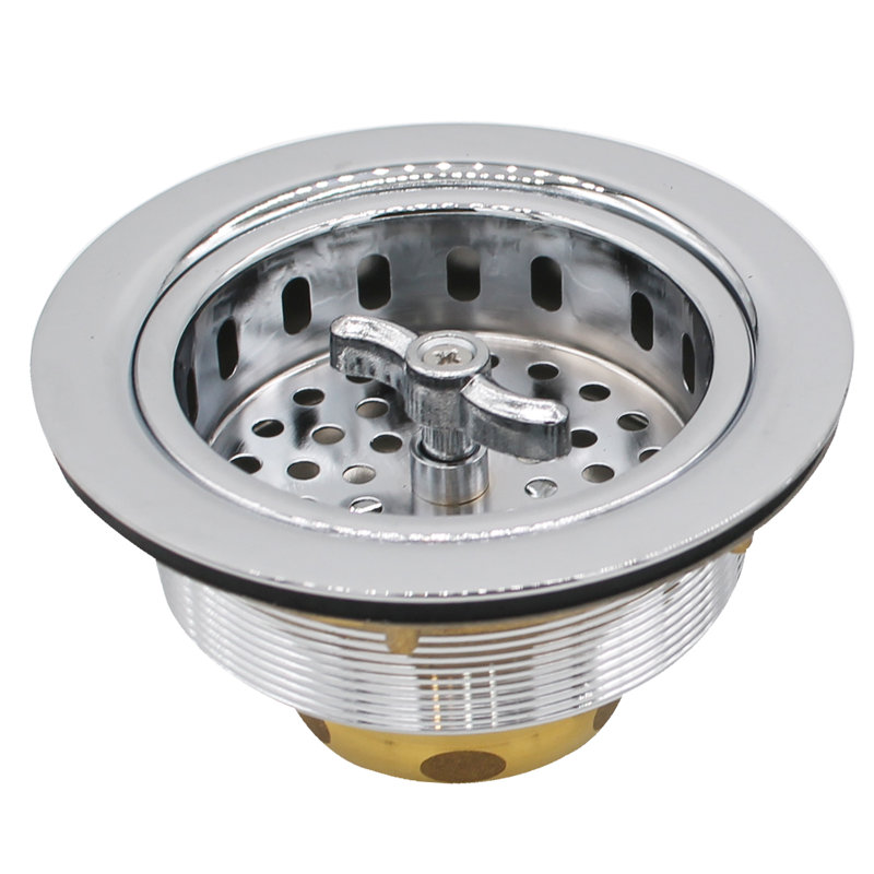 3-1/2" Wing Nut Style Kitchen Sink Drain Basket Strainer, Polished Chrome
