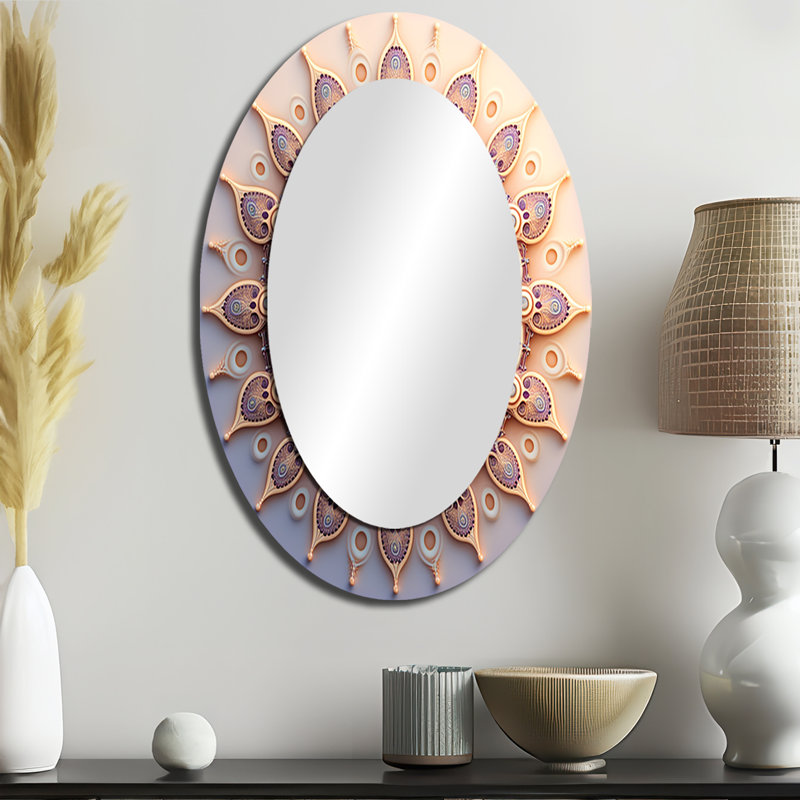Miroir mural Ethereal Fractal Mandal en mauve et jaune I, 36" x 24"