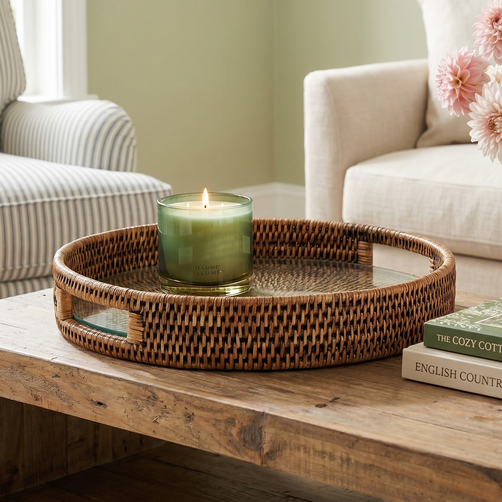 Mariska Round Glass Tray, Brown