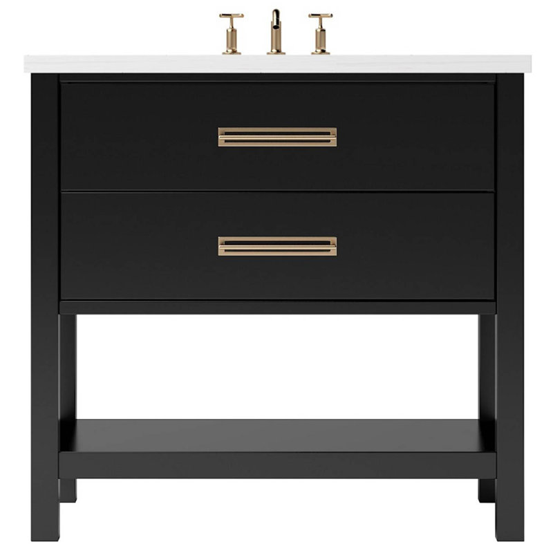 Kiawah Two-Drawer Single Bath Vanity, Noir, Satin Gold, 48"
