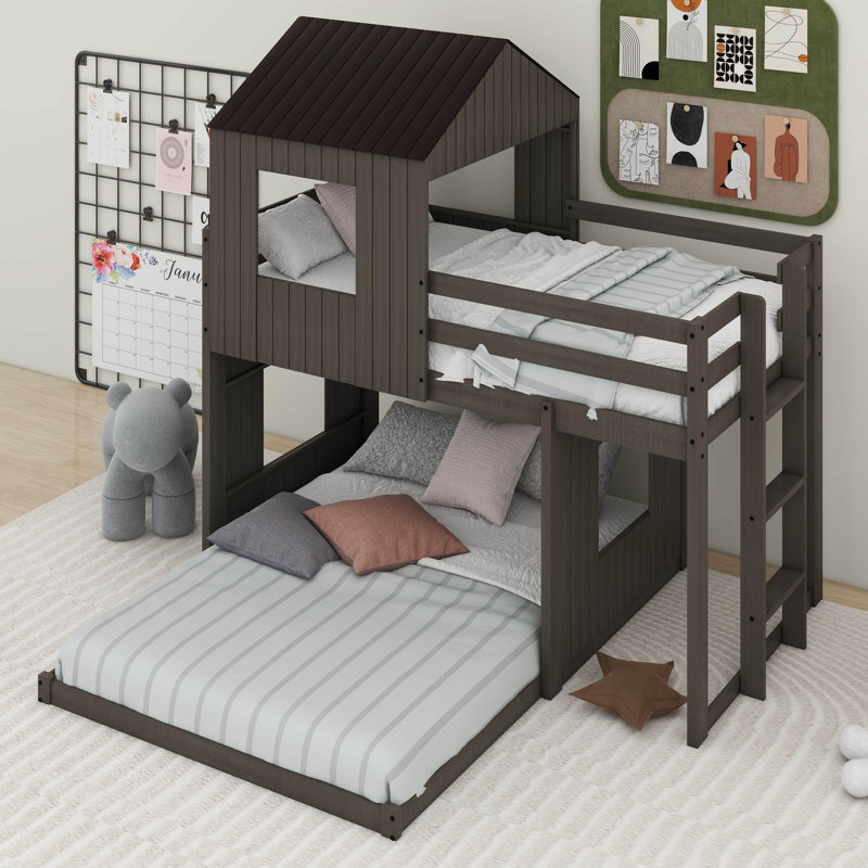 Quamaine Kids Twin Over Full Bunk Bed, Antique Gray