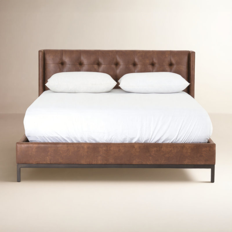 Estrela Upholstered Metal Wingback Bed, Tobacco, Queen