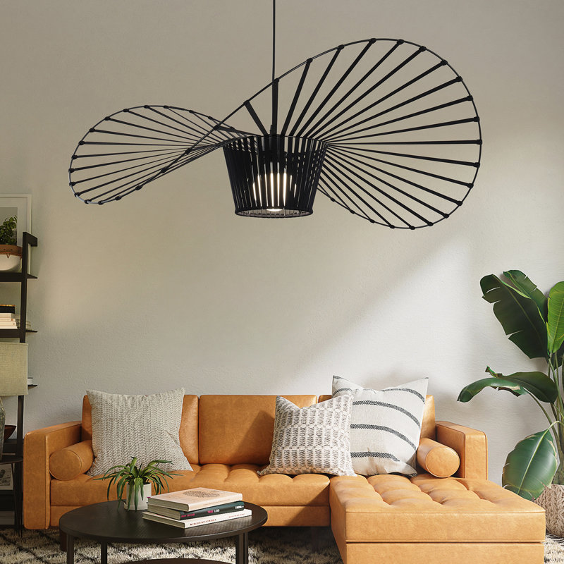 Carlose 1 - Light Black Unique/Statement Pendant Artistic Ribbed LED Pendant Light with Decorative Frame