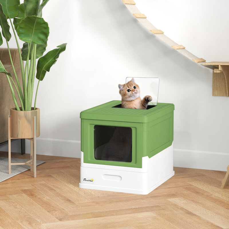 Bac à litière pour chat avec cuve entièrement fermé PawHut, Vert/blanc
