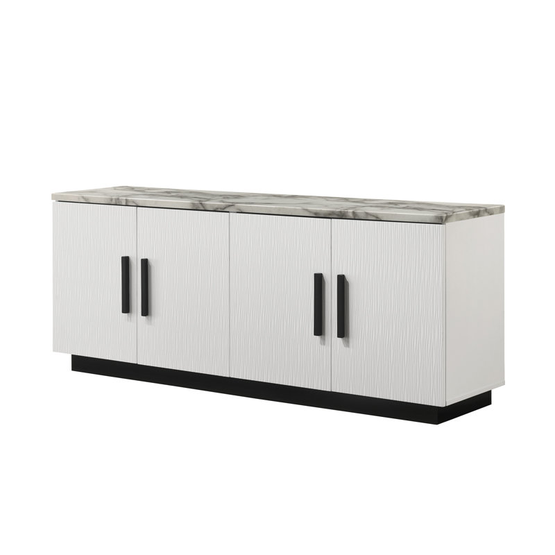 Console blanche de 63 po avec plateau en faux marbre Matilda