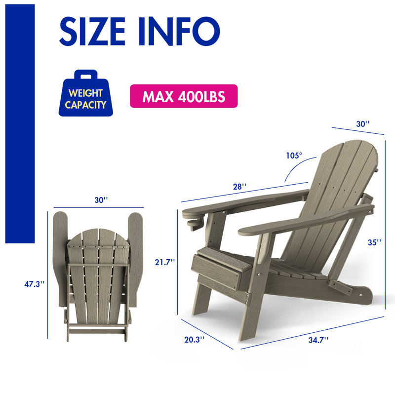 Felten Plastic Folding Adirondack Chair, Bois