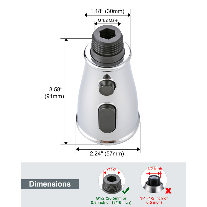 Remplacement de la tête de robinet de cuisine rétractable, Chrome poli
