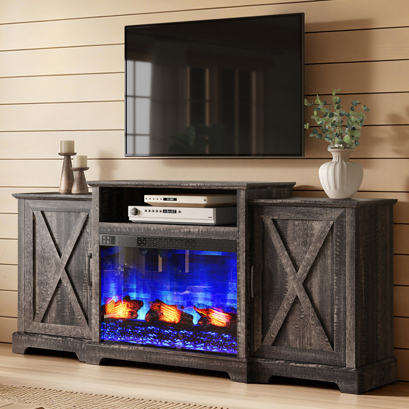 Meuble télé 70 po avec grand espace de rangement, chêne foncé, H 32,3 po x L 70 po x l 15,75 po, Chêne foncé
