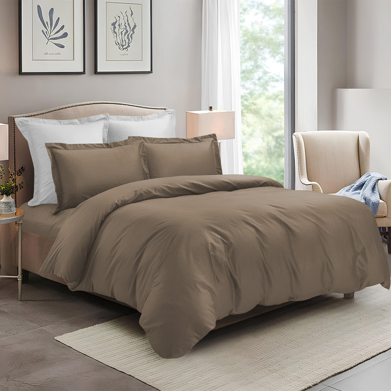 4 Piece Complete Bedding Set Duvet Cover Set With Fitted Bed Sheet & Pillowcases, Beige