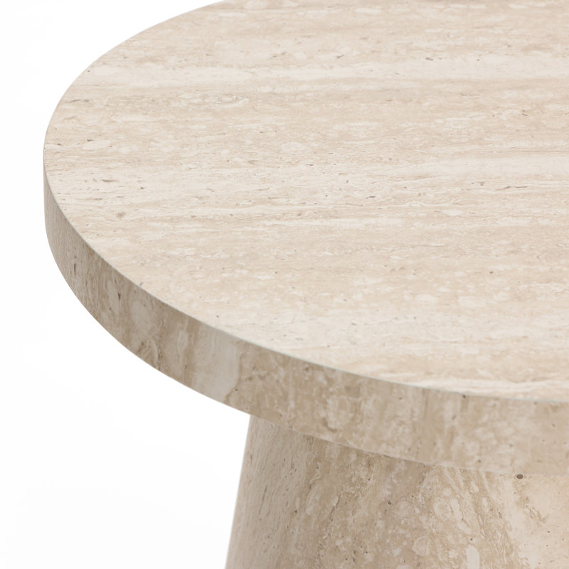 Table de bout ronde en bois manufacturé à motif de pierre de 19,7 po de hauteur