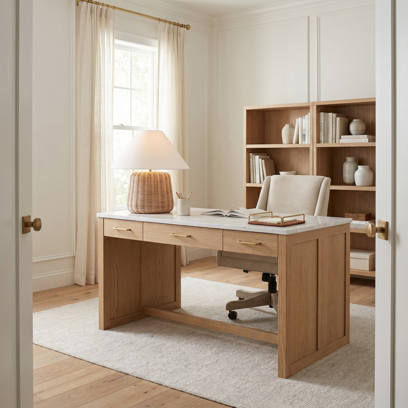Thom Filicia Dumar 1 Light Bedroom Home Office Living Room Lamp In Blonde Rattan Finish With White Linen Shade