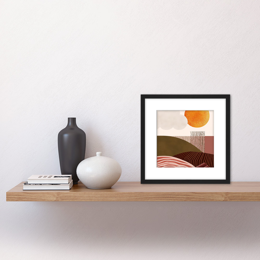 Landscape Fields Sun Boho Pastel Ochre - Single Picture Frame Painting