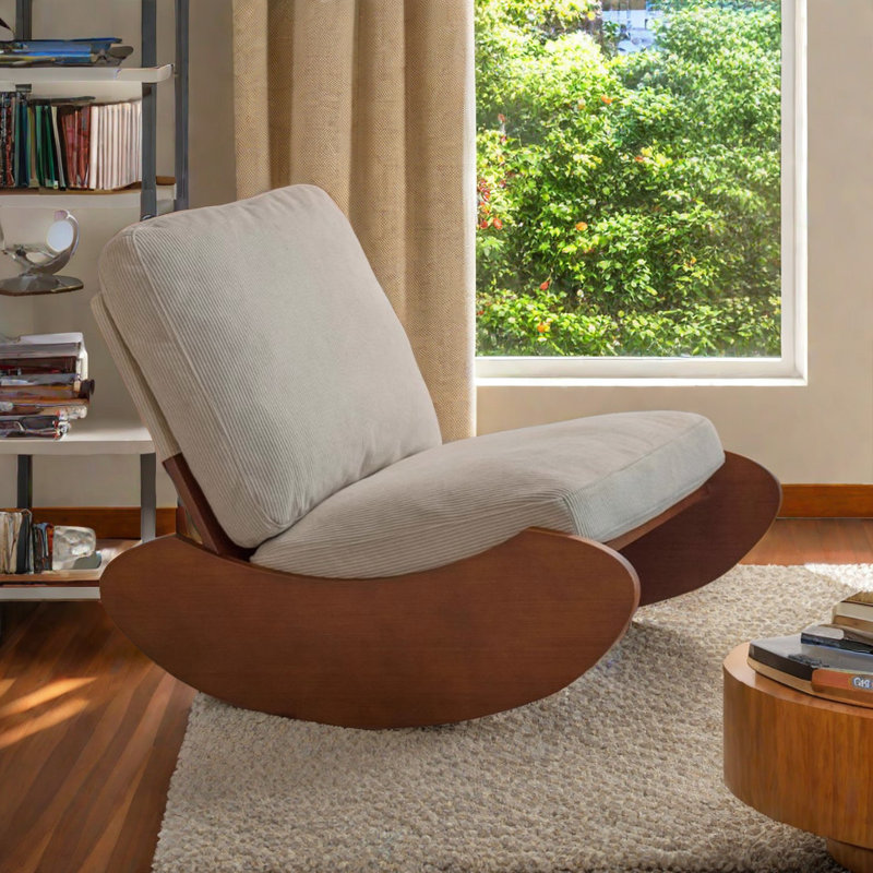 Chaise berçante rétro, Brun / Blanc cassé