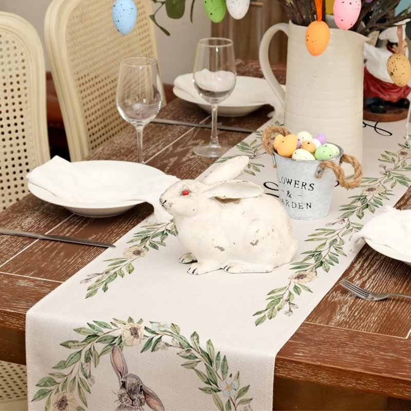 Joyeuses Pâques, chemin de table, lapin, feuilles, feuilles, printemps, maison de campagne, Buffalo