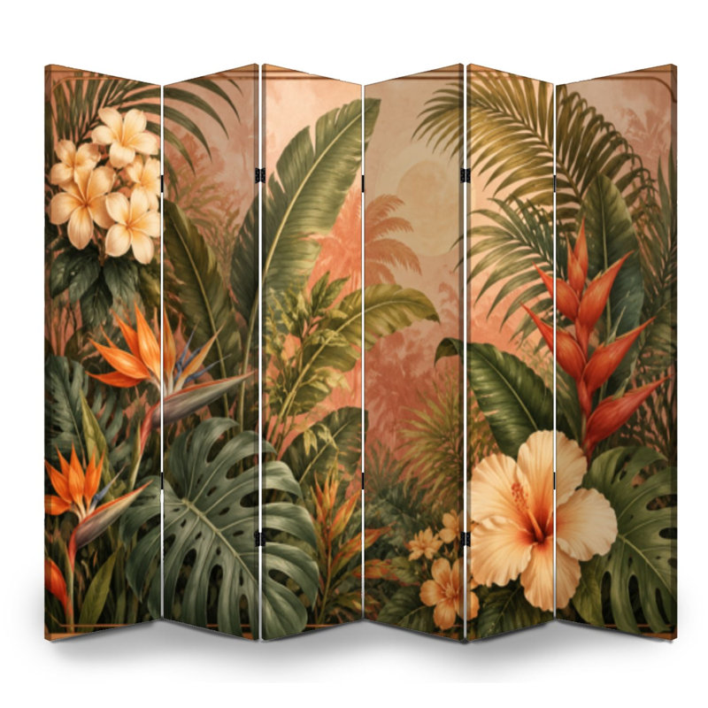 Paravent 6 panneaux à cloisons pliantes Royal Tropical Botanical Vibrant, 6, 71" H x 96" W x 1" D