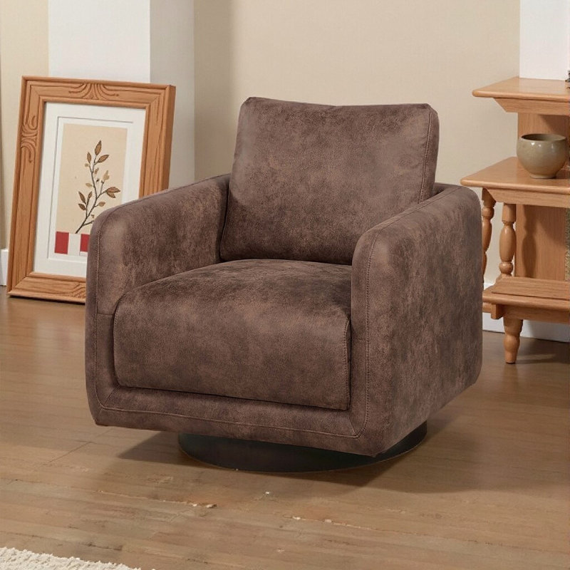 Fauteuil d'appoint pivotant à 360 ° - Confort moderne et base en bois massif, Brun