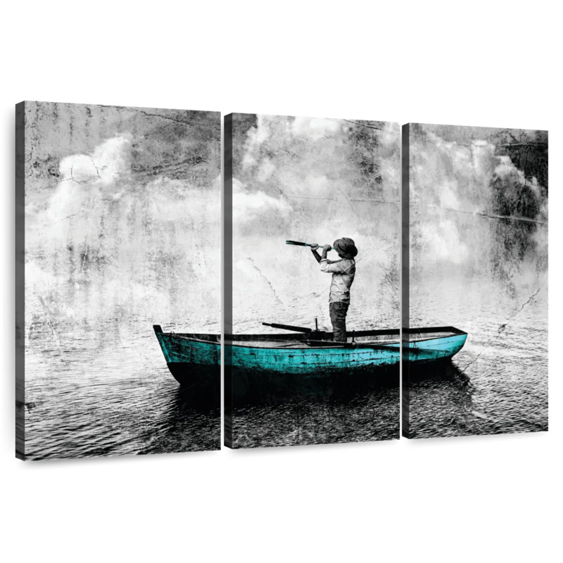Mehar, homme sur un bateau, H 32 po x l 50 po