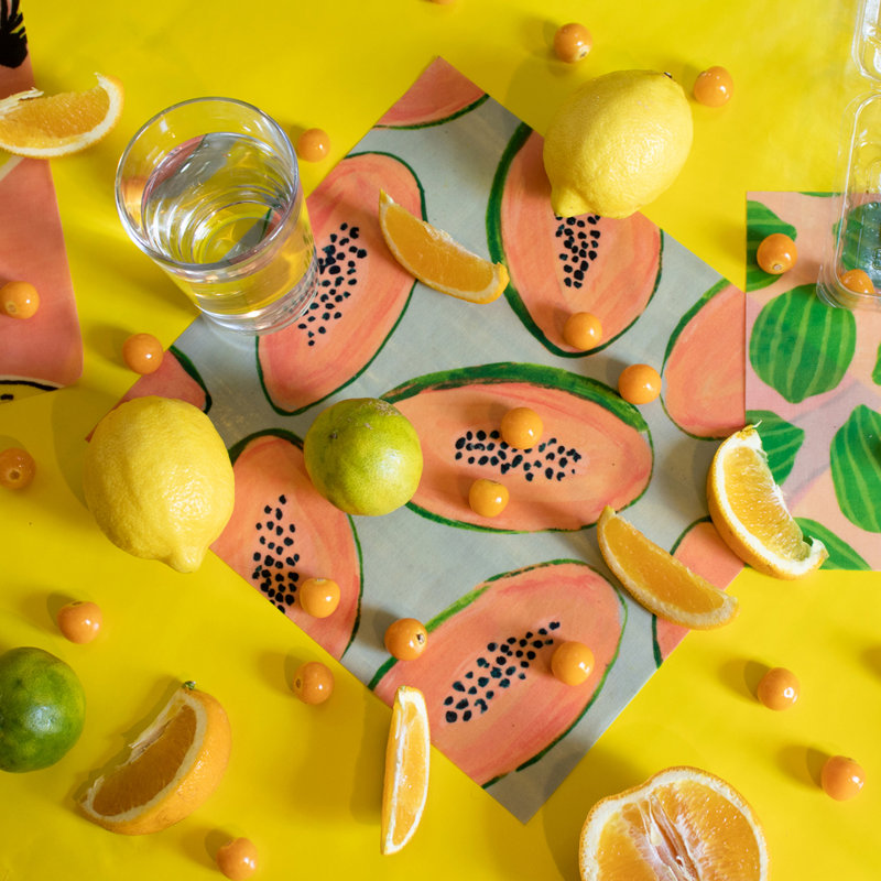 3-Piece Fruits Print Beeswax Wraps - Reusable & Eco-Friendly   