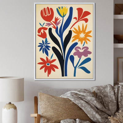 Fleurs abstraites rétro en bleu jaune noir sur toile