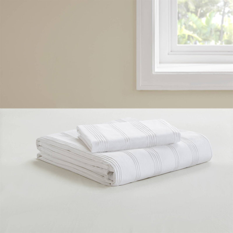 Ensemble de housse de couette 2 pièces, Housse de couette simple + 1 taie décorative stan, Blanc