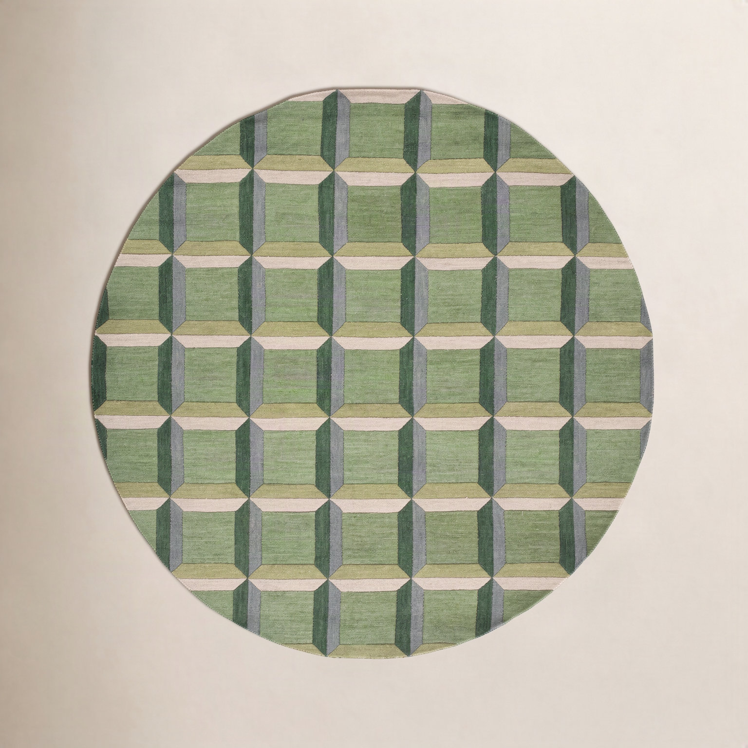 Giedre Green Beige Hand-Tufted Wool Rug, Round 7'