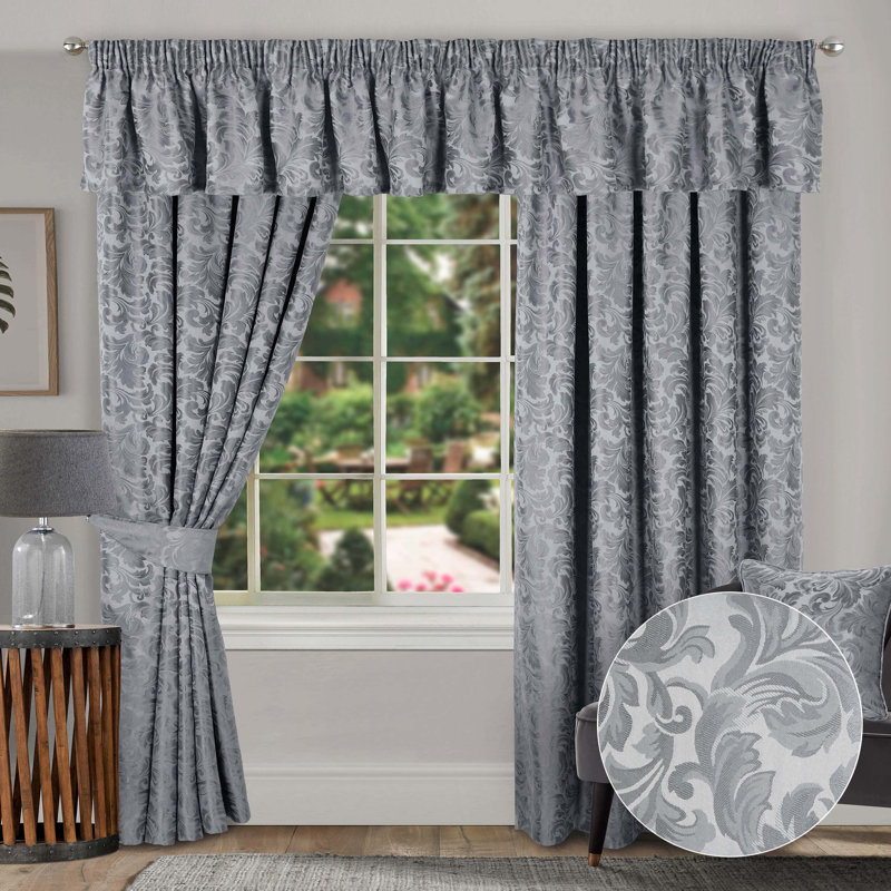 Aliska Floral Window Pelmet, 335cm Width x 41cm Drop, Grey