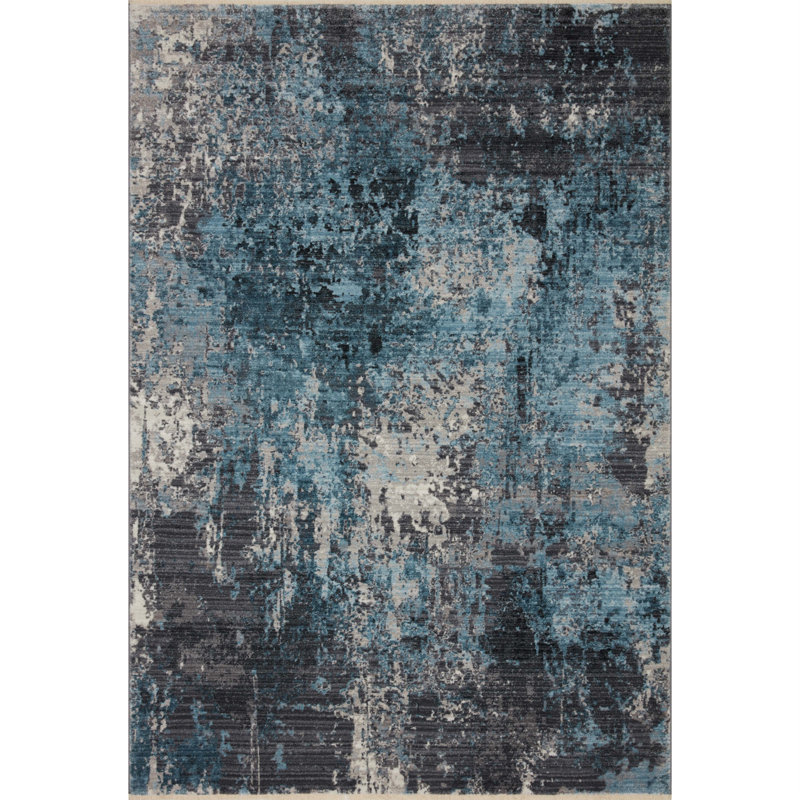 Ballyrashane Power Loom Blue/Black/Gray Rug, Rectangle 2'3" x 3'10"